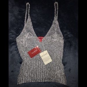 NEW GUESS knitted metallic top